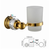 Golden Crystal+ Brass+Glass  Bathroom Accessories Gold Single cup Tumbler Holders,Toothbrush Cup Holders