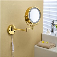 Bath Mirror 8&amp;amp;quot; Round Wall Cosmetic Mirrors 3x 1x Magnifying Mirrors LED Brass Golden Folding Bathroom Makeup Light Mirror 1559