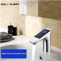 Chrome Thermostat 220V Digital Faucet Thermostat Temperature Flow Control LCD Touch Screen Smart  Digital Thermostat Faucet