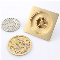 10cm x 10cm Soild Brass Square Floor Drain Bath Shower Drainer Gold Polished
