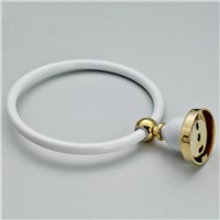 Hot Sale Wholesale And Retail Promotion Golden Brass Bathroom White Painting Towel Rack Holder Round Towel Ring Hanger