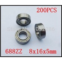 200pcs/lot  688ZZ miniature ball bearing 688 688Z 688-2Z shielded cover deep groove ball bearings 8x16x5mm