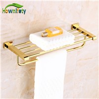 Luxury Gold Finish Bathroom Storage Shelf Dual Tiers Soild Brass Towel Rack