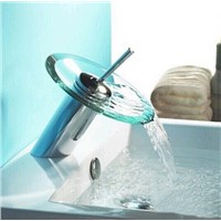 Waterfall Bathroom Faucet with Round Glass Vessel Style Water Outlet Mixer Brass Body Construction Tap Deck Mounted wengtang