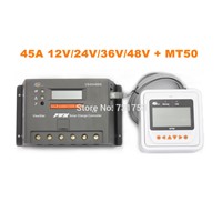 MAYLAR@ 45A 12V 24V 36V 48V Auto PWM Solar Charge Controller LCD Display With MT50 Meter Connect Solar Panels