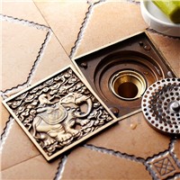 Free Shippin Brass Elephant Carved Floor Waste Strainer Art Carvedg Square 4&amp;amp;quot; Antique Floor Drain Cover 10cm x 10cm