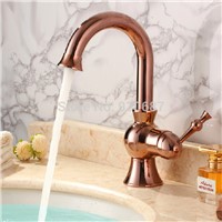 Rose Gold Plate Basin Vanity Sink Faucet Single Handle Single Hole Mixer Tap