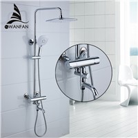 Shower Faucets Brass Chrome Thermostatic Bathroom Wall Bathtub Faucet Rain Shower Head Handheld Square Mixer Tap Sets JM-625L