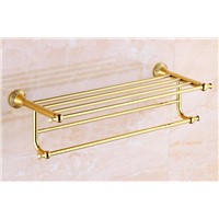 Gold Plate Wall Mounted Towel Shelf Bathroom Brass Towel Rack With Bar Euro Style