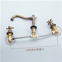 2016 New Luxury Dual Holder Three-hole Bathroom Basin Antique Faucet Mixer Tap, Antique Brass Finish Bathroom Faucets