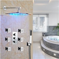 Thermostatic Shower Faucet Set Chrome LED Mixer Tap Spa Body Massage Spray Jets 12&amp;amp;quot; Shower Head Wall Mounted