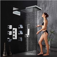 Newly Thermostatic Bathroom Shower Faucet Set Stainless Steel Brushed Shower Head W/ Massage Spray Jets ABS Handheld Shower