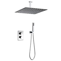 16 Inch Ceiling Mounted Ultra-thin Air Injection Water Saving Rainfall Shower Head Chrome Finish Thermostatic Shower Faucet Set