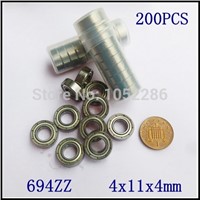 200pcs/lot  694ZZ   miniature thin wall deep groove ball bearing  4*11*4 mm