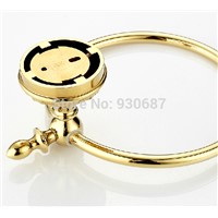 Flower Carved Gold Plated Bath Solid Brass Wall Mounted Towel Rings