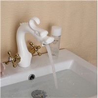 European vintage copper grilled white paint bathroom vanities antique basin faucet washbasin hot and cold faucet dragon