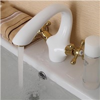 Pastoral Retro hot and cold taps Bathroom Products Bathroom Sets copper antique faucet Supply basin faucet paint white leader