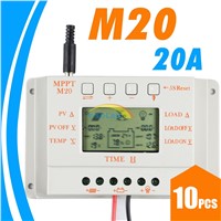 10PCS 20A LCD Solar Charge controller MPPT20 12V 24V Auto Work Solar Panel battery Cells Charger Controller for Solar PV System
