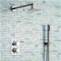 8&amp;amp;quot; Ultra Thin Round Mixer Thermostatic Shower Head Set with Bathroom Valve Chrome Hand Held Head
