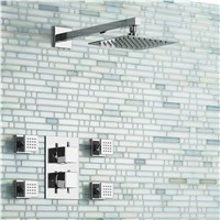8&amp;amp;quot; Square Mixer  Ultra Thin Thermostatic Shower Head Set with Chrome Bathroom Massage Body Jets
