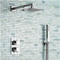8&amp;amp;quot; Ultra Thin Square Mixer Thermostatic Shower Head Set with Bathroom Valve Chrome Hand Held Head | eBay