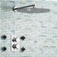 16&amp;amp;quot; Round Mixer Thermostatic Shower Set Ultra Thin Head with Chrome Bathroom Massage Body Jets Thermostatic Faucets