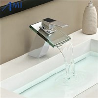 Bathroom sink basin mixer tap chromed brass square glass waterfall Faucet BF036
