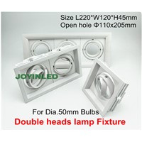 Double heads grille light fixture white square ceiling cups for GU10/MR16 Bulb spot lamps Halogen MR11 holder aluminum fitting