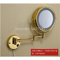 high quality 8&amp;amp;quot; Double Side Bathroom Folding Mirror gold plating Wall Mounted Extend with Dual Arm1x3x Magnifying with LED