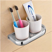 Cup &amp; Tumbler Holders Solid Brass 5 Colors Toothbrush Holder With Double Ceramic Cups Wall-mounted Bathroom Accessories F81368