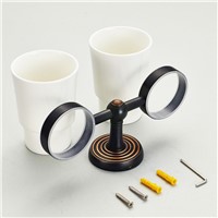 Cup &amp; Tumbler Holders Brass Double Ceramic Cups Toothbrush Holder Bathroom Home Decoration Black Wall Tumbler Holder HJ-1203
