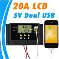 20A LCD solar charge controller Dual 5V USB 12V 24V Solar Panel Battery Charger Control Light and Timer Control New 20 Amps