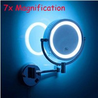 LED cosmetic 7X mirror wall mounted mirror with led bathroom beauty mirror double faced retractable makeup mirror folding