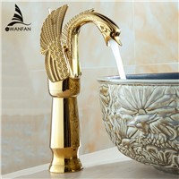 Basin Faucets New High Swan Faucet Arch Design Luxury Wash Mixer Taps Brass Hot And Cold Taps Gold Plated Single Hole Tap HJ-36K
