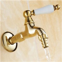 high quality Luxury wall mounted gold finished washing machine tap faucet mixer corner tap garden faucet with ceramic handle