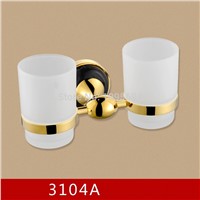 Luxury Brass +marble Double Tumbler Holder/Toothbrush Cup Holder, Brass Base with Gold  finish+Glass Cup,Bathroom Accessories