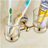 Bathroom Set Accessories Tumbler Holder Brush Cup Toothbrush Glass Double Gold Hardware Acessorios  Bathroom vasos decorativos