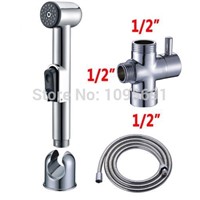 Bathroom ABS Hand held Bidet Toilet Shattaf Kit Sprayer Shower Set +G1/2  Brass T-adapter+ 1.5m hose + ABS wall bracket