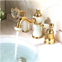 Bathtub Faucet Brass Gold Deck Bathroom Sink Faucet Set 3 PCS Ceramic Diamond Handheld Shower Washroom Basin Mixer Tap 5632K