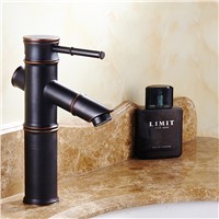 Basin Faucets Black Brass Bamboo High Arch Bathroom Sink Waterfall Faucet 1 Lever Oil Rubbed Bronze Hot Cold Mixer Taps SY-028R