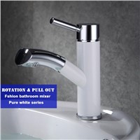 White paint new design bathroom basin deck mounted water mixer high quality pull out and rotation faucet no.1078