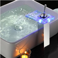 LH-8060 Glass sink faucet led waterfall tap chrome single lever bathroom led water faucet light faucet robinet led robinet