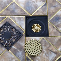 Oil Rubbed Black Bronze Flower 5383 Square Carving Floor Waste Grates Bathroom Shower Drain Strainer 4 Inch Drain