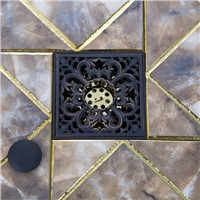 Oil Rubbed Black Bronze Flower 5383 Modern Exquisite Carved Antique Brass Floor Drain 4&amp;amp;quot; Square Shape Waste Drainer Floor Drain