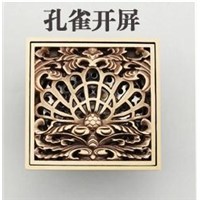 Antique Copper Anti-odor Square Peacock Shows Bathroom Accessories Sink Floor Shower Drain Cover Luxury Sewer Filter K-8851