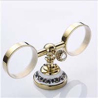 Luxury Bathroom Golden Polished Toothbrush Holder Solid Brass Base Dual Ceramics Cups Wall Mounted SL-15