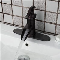 Shivers Spoon Classic Oil Rubbed Bronze Bathroom Sink Waterfall Spout Mixer Faucet Match Color 3 Hole Cover Plate