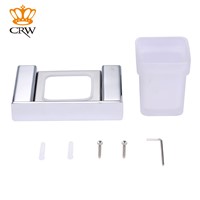 CRW Modern Bathroom Product Single Square Glass Cup Tumbler Holder with Solid Brass Chrome Holder Toothbrush Holder High Quality