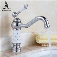 Basin Faucets Brass Chrome Deck Mounted Bathroom Sink Faucet Single Lever Handle White Ceramics Crystal Mixer Water Taps QX-9020