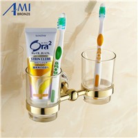 Golden Stainless steel Cup &amp;amp;amp; Tumbler Toothbrush Holder 2cups holder Wall Mounted Bathroom Accessories 7007GP